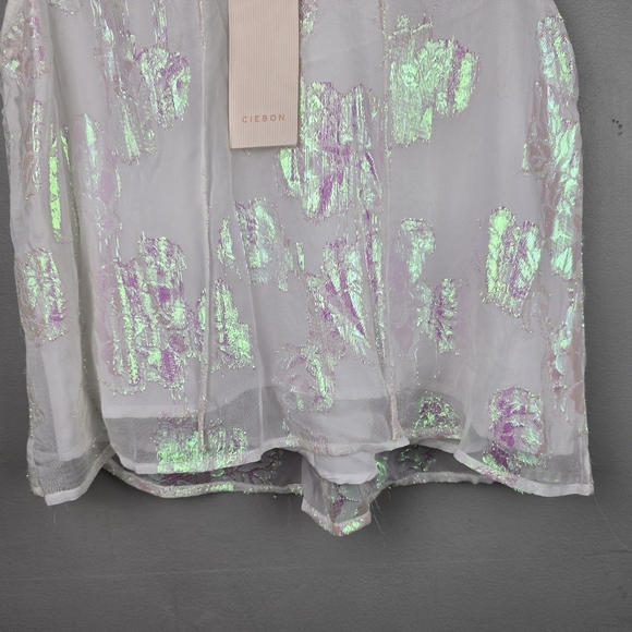 CIEBON Iridescent Flowy Floral Top White With Colorful Reflections Women Size S - Picture 7 of 16